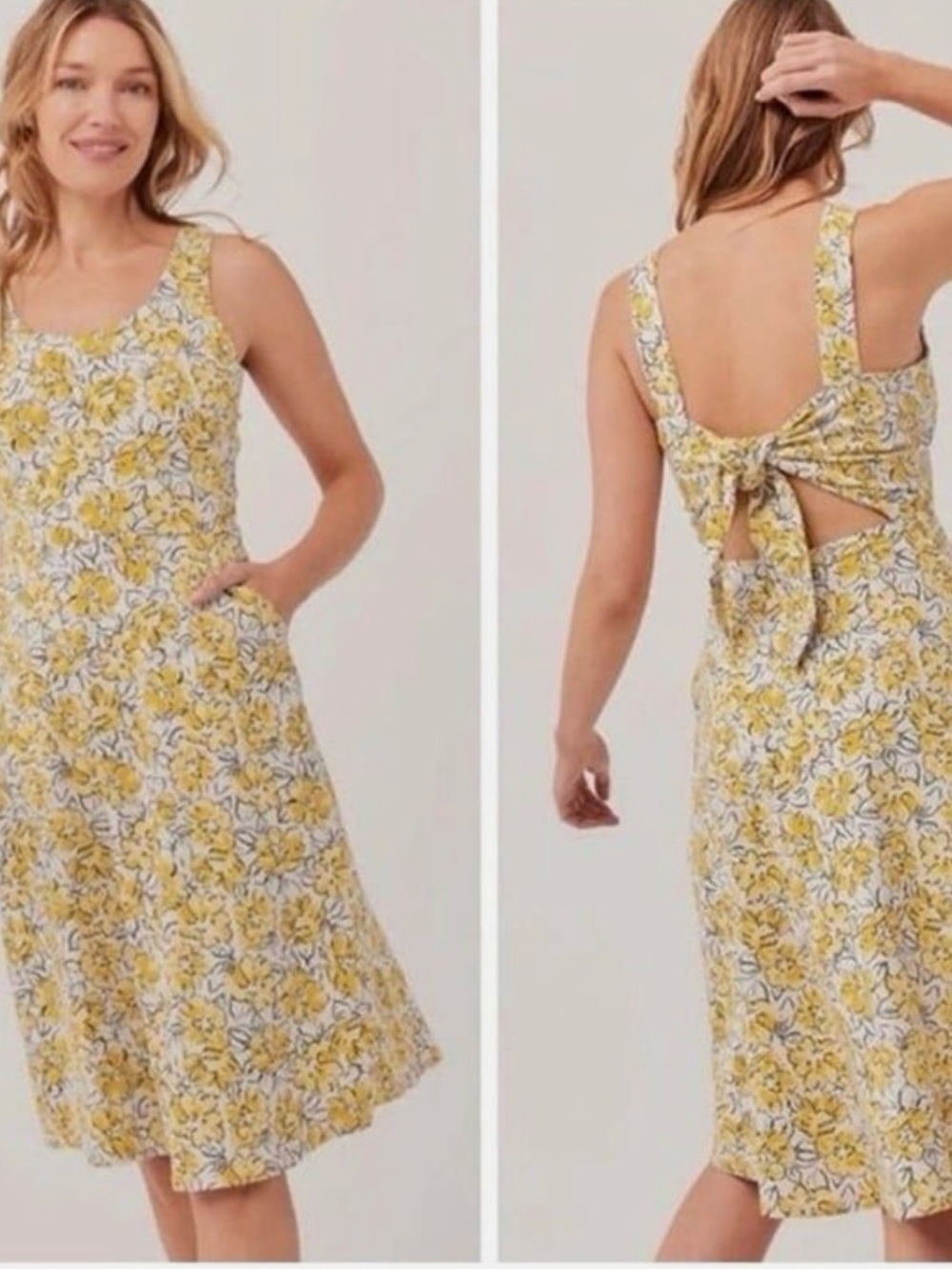 Pact Organic Cotton Reverie Jolene Floral Yellow Tie Back Sun Dress Size Small